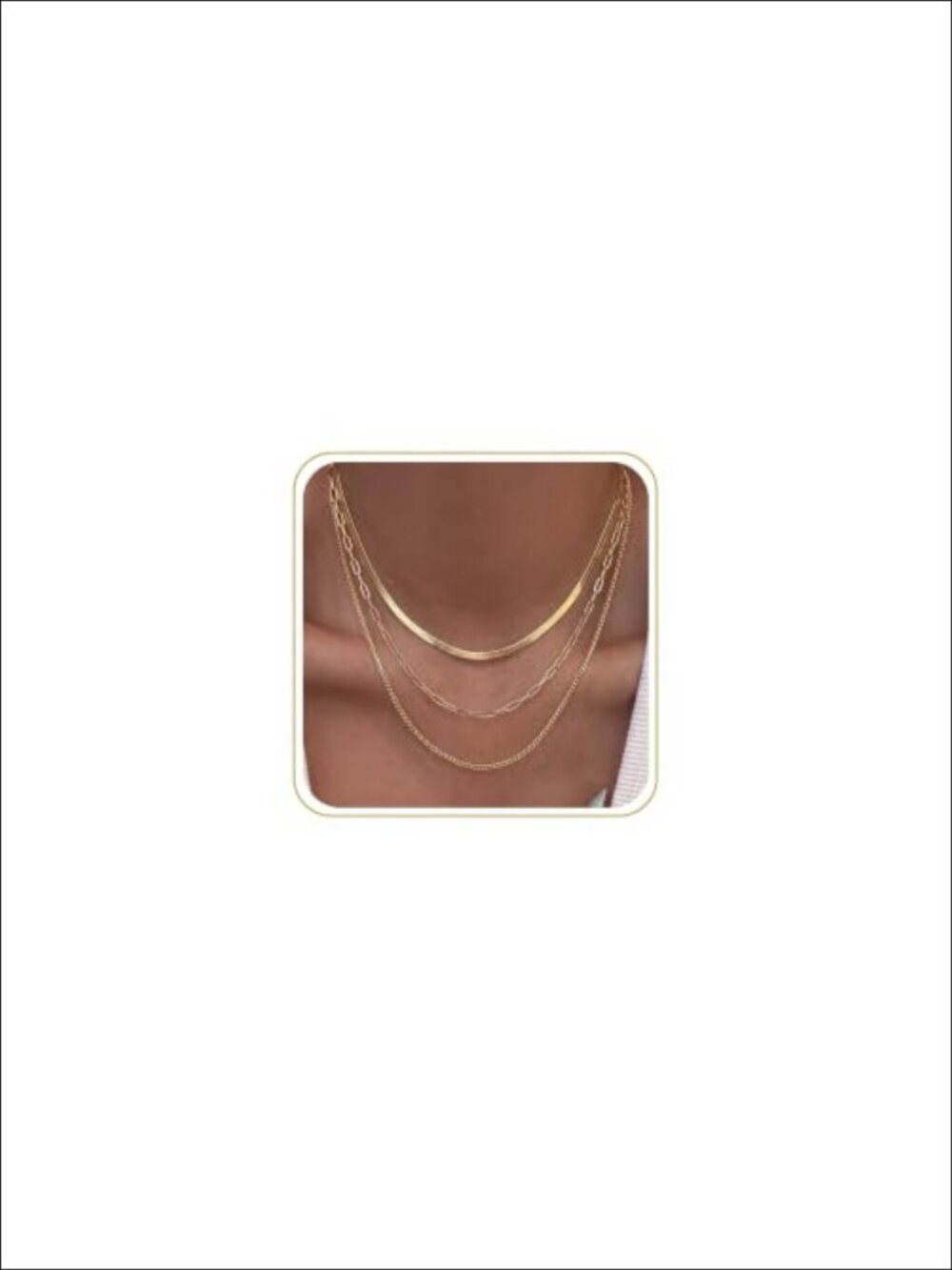 14k Gold Plated Layered Necklace Set Herringbone Snake Chain Waterproof